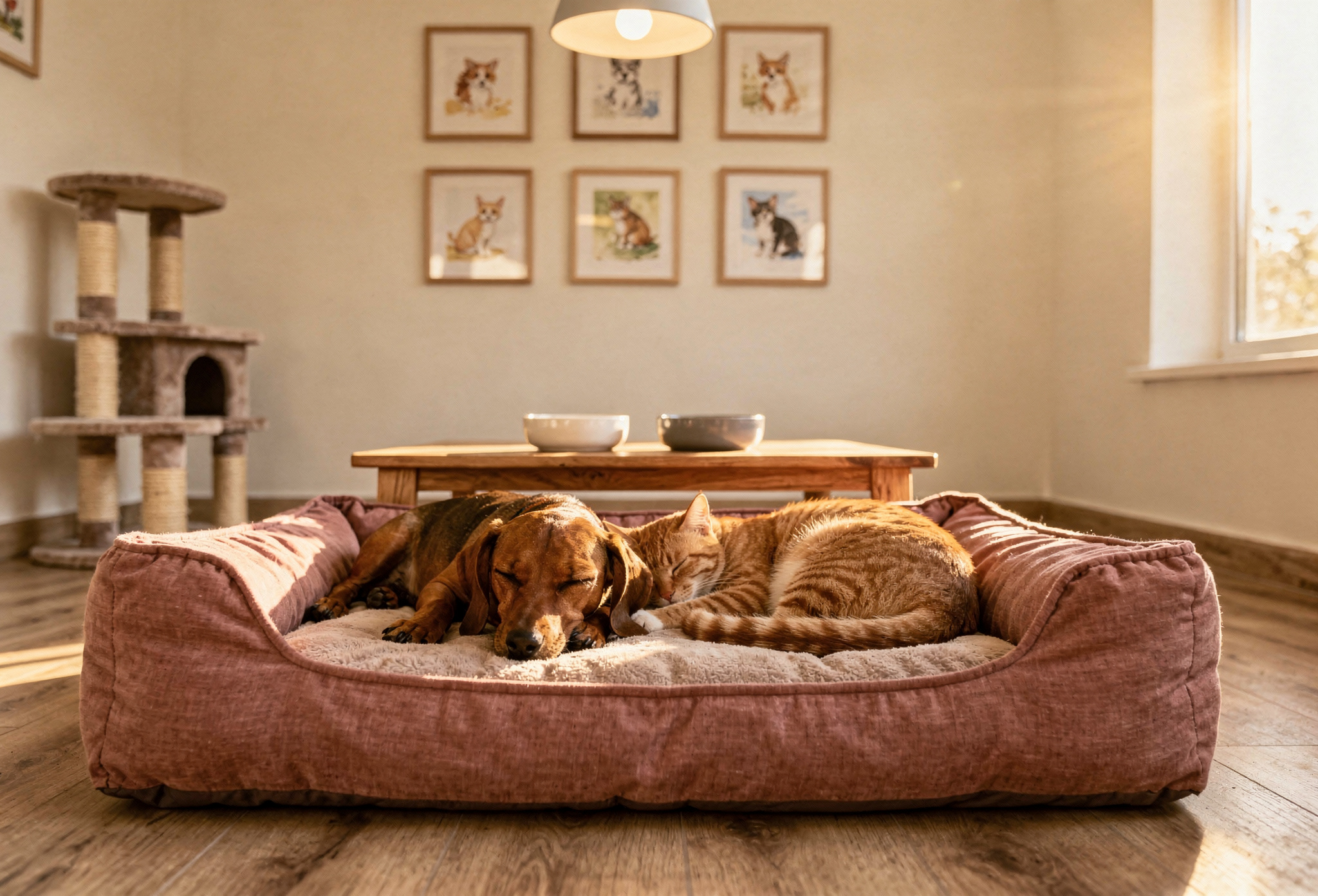 Family Bungalow'da köpek ve kedi yan yana